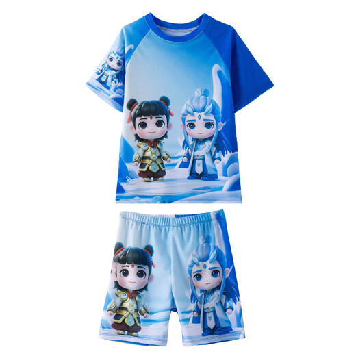 2025 new swimsuit for children and boys, short-sleeved sunscreen, quick-drying hot spring swimsuit, middle and older children Nezha cartoon swimsuit 23-Ao Bing L LL suitable for weight 20-40Jin Jin is equal to 0.5 kg