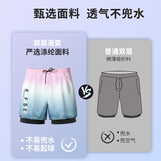 Junkiss swimming trunks, men's swimming equipment, full set of adult swimsuits, goggles, and caps, three-piece set, flat-angle double-layer hot spring suit, upgraded gradient purple, double-layer pocket style, M. Recommended weight: 80-100 Jin Jin equals 0.5 kg