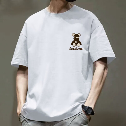 Camiseta de peso pesado de peso pesado de 500 g puros algodón de algodón puro hilo grueso de manga de manga corta marca de moda de tres clavijas [500 g pesado] oso negro 3xl recomendado 200-230jin [Jin iguala 0.5 kg]
