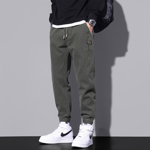 Jüdische Casualhose Herren Sommer Neue trendige Marke Lose Neun-Punkte-Bindungshosen Sporthosen Arbeit Hosen Männer 9859 Militärgrün + 9859 Schwarz 2xl