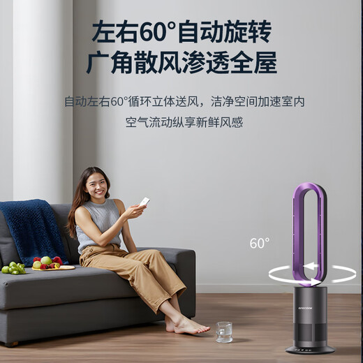 Geku Air bladeless fan cooling and heating dual-use electric fan household silent air purifier floor heater heater fast heating mother and baby remote control bedroom living room circulation fan TP-09Plus bladeless fan + heater + white silver