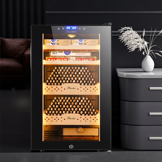 Bacchus cigar cabinet with humidity control, constant temperature and humidity control humidifier box, mini small household solid wood cedar wood embedded mellow culture naked culture red wine cigar energy-saving air-cooled frost-free 5th generation constant humidity system + double side lights (2 naked culture + 2 box culture) 70L