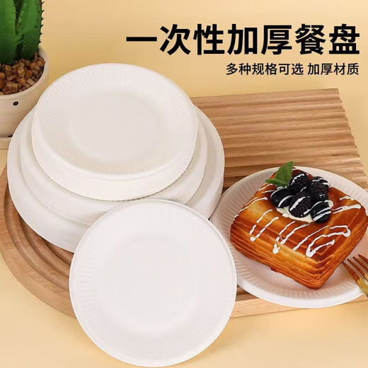 Disposable paper plate paper bowl tableware environmentally friendly paper dinner plate barbecue plate cake painting handmade diy kindergarten plate 6-inch round plate 30 pieces
