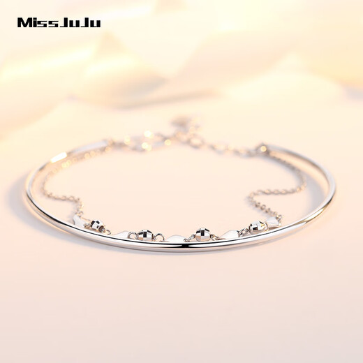 Miss JuJu pt950 platinum double-layer bracelet for women, fashionable platinum transfer bead bracelet, opening, weight 4.0-4.2g