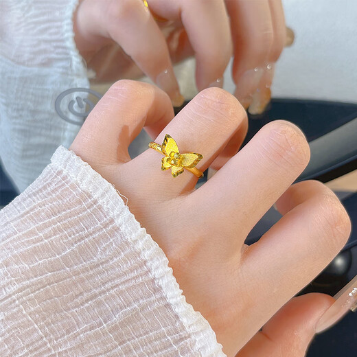 Ally Gold Butterfly Ring Women's New 999 Pure Gold Mirror Flower Butterfly Dream Open Ring as a Gift for Your Girlfriend Gold Butterfly Ring Gold Weight Approximately 2.81g