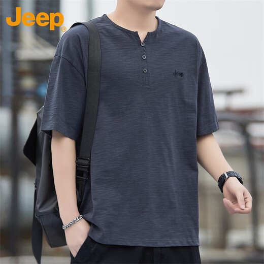 Jeep (JEEP) American genuine high-end pure cotton men's T-shirt bottoming shirt spring and autumn men's tops Henry collar casual thin sweatshirt (long sleeve) apricot official authentic 3XL suitable for 175Jin Jin equals about 0.5 kg