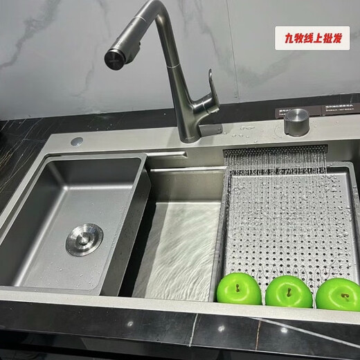 Jiumu Store Model 06293 Feiyu Waterfall Large Single Slot Nano Scratch Resistant and Antibacterial Kitchen Sink Set Vegetable Basin 06293-AZ-1 Gun Ash 780*480*220