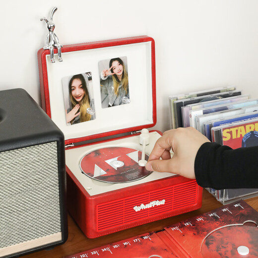 Ask to add WHATPLUSC300cd machine album player Bluetooth speaker all-in-one record player retro gift for girls Huahua Album Flame Red C300 Flame Red 2nd Generation + Genuine CD
