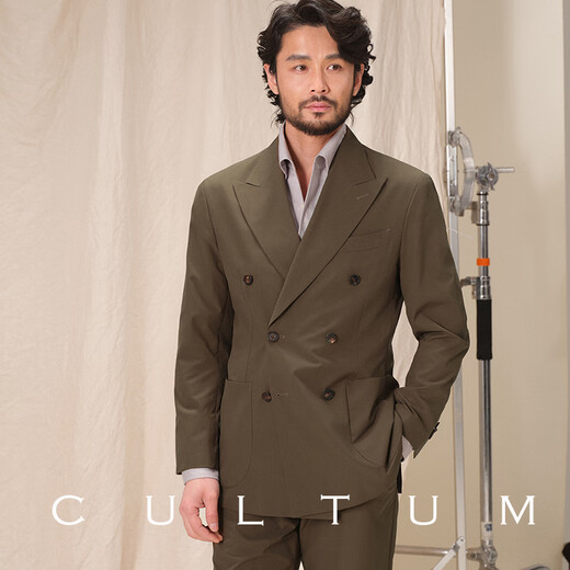 CULTUM Cool, elastic, breathable and machine washable commuter light business double row lapel collar suit for men, light beige gray single suit 50 A