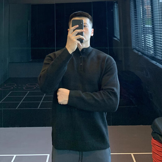 IRONTRAP Henry collar woolen sweater bottoming men's loose long-sleeved sports pullover sweater for autumn and winter brown brown S