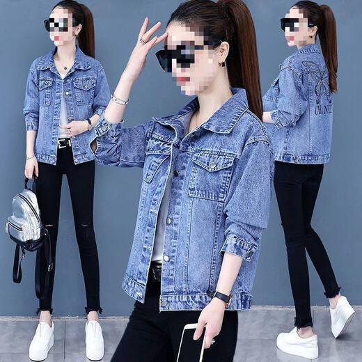 张饭雨牛仔外套女春秋韩版宽松牛仔衣胖mm无帽外套潮流上衣夹克牛仔衣服 9926#黑色 S  建议80--100斤