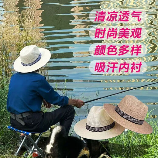 NKADDS男防晒竹编大沿帽春夏天款男士草帽西部牛仔帽礼帽帽子遮阳帽海边 米色防晒遮阳草帽