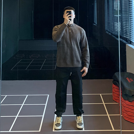 IRONTRAP Henry collar woolen sweater bottoming men's loose long-sleeved sports pullover sweater for autumn and winter brown brown S