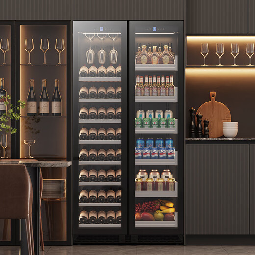 Bai Kailun double-door wine cabinet with constant temperature and humidity double-door light luxury ultra-thin seamless embedded home air-cooled frost-free villa tea beverage liquor wine fruit preservation refrigerated display cabinet 1.8 meters丨Dual temperature zone丨Full display style丨 242 bottles Thick style