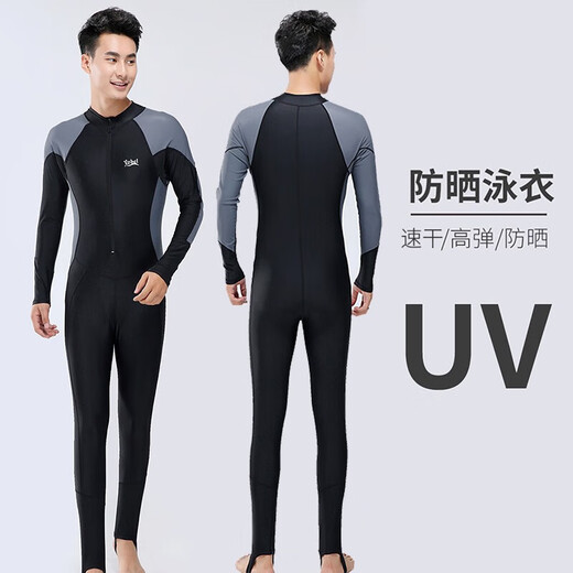 Beate Lesch One-piece Swimsuit Teen Plus Size Men's Wet Suit Jellyfish Suit Long Sleeve Long Pants Sun Protection Swimsuit Surfing Black Gray Long Sleeve M Recommended Weight 105-12b