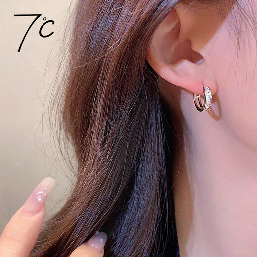 SEVEN DEGREE S925 silver earrings for women, pure silver rice pattern inlay, T square ear buckle, light luxury earrings, niche design, exquisite