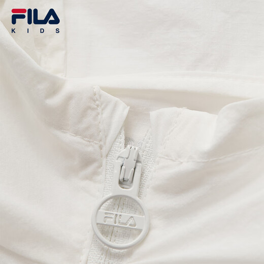 FILA Children's Sun Protection Clothing 2025 Autumn New Loose Hooded Woven Jacket for Girls, Middle and Large Children Cloud Mushroom White-WT 160