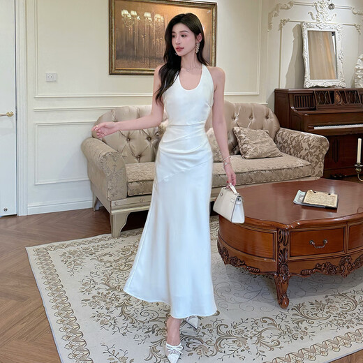 YIOU2025年春夏季收腰连衣裙女感修身显瘦法式挂脖气质礼服长裙子9889 水绿 S