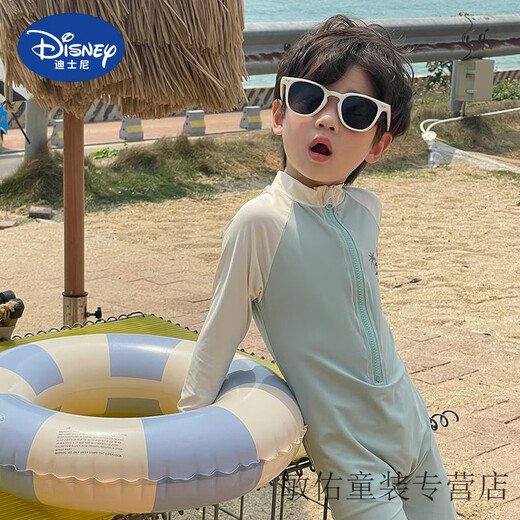 Disney children's swimsuit for boys and girls 2025 new one-piece long-sleeved sunscreen quick-drying swimsuit baby beach vacation swimsuit Coconut Dinosaur (+ Hat) 90 #