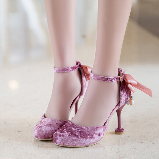 Qisiman girl model catwalk performance shoes children little princess girl high heels medium and large children's stiletto dress shoes summer apricot 5cm heel 39 / suitable for feet length 24.5cm