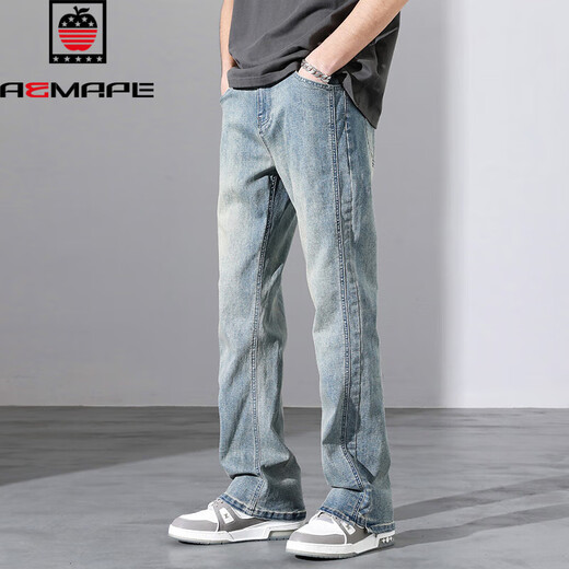 AEMAPE American Apple Jeans Men Loose Summer American Washed Straight Men's Pants Spring and Autumn Draped Long Pants Men Y-9901 Nostalgic Blue 2XL