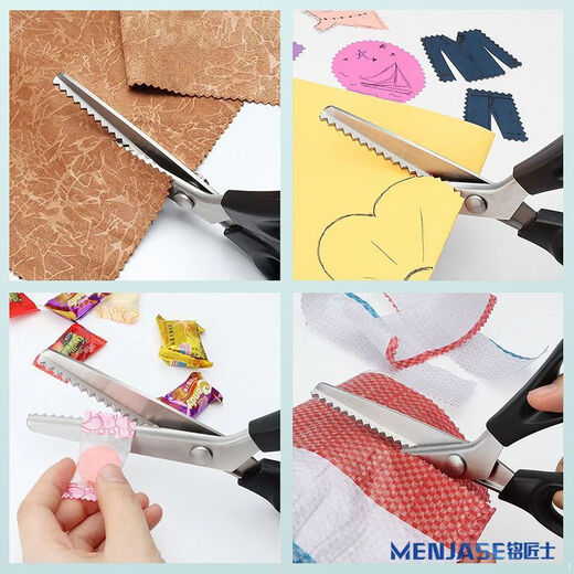 Overlocking seam-free scissors, lace scissors, overlocking cutting and sewing scissors, large wavy pattern fabric fancy scissors, triangle saw teeth, lace scissors triangle teeth, 5mm, universal for thick and thin fabrics.