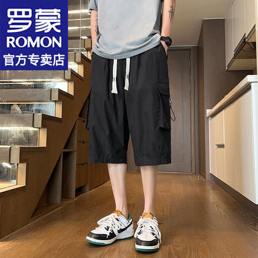 罗蒙（ROMON）工装休闲短裤男士2024夏季潮流速干薄款沙滩外穿五分裤子男裤男装 679军绿 L 约120-140斤可穿