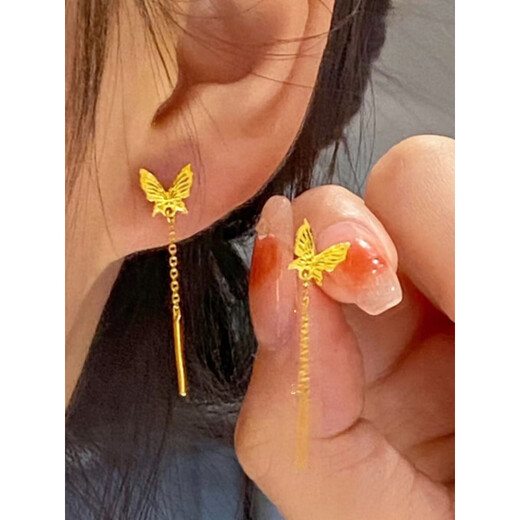 BZK gold butterfly ear wire women's new temperament fashion long tassel earrings 0.01g butterfly tassel earrings