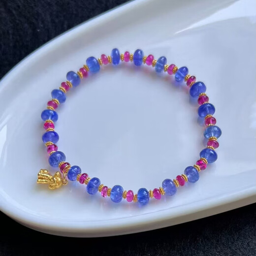 Feiyu Natural Tourmaline Tanzanite Bead Bracelet 18K Gold Spacer Original Design Spot Lubricated Full Bracelet Transparent