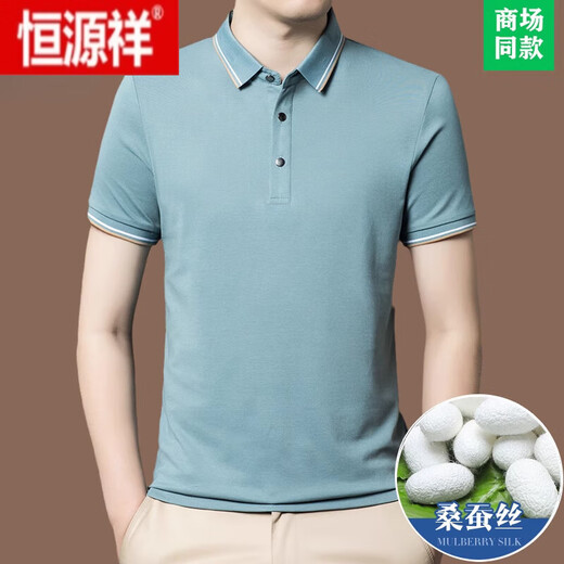 Hengyuanxiang Color sólido Camiseta de manga corta para hombres 2025 Summer El nuevo estilo Mulberry Mulberry Silk Business Lapel Camiseta Polos BY9906-Blue S 165/48 [Adecuado para el peso 90-120 Jin [Jin iguala 0.5 kg]]
