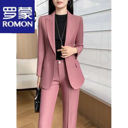 ROMON suit suit women's 2023 autumn and winter new professional wear commuting fashion temperament slim suit jacket two-piece set rose red suit M