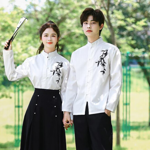 St. Luofeng antique uniforms, middle school student choir performance uniforms, junior high school student class uniforms, poetry recitation red song competition clothing, women's model, black bamboo long-sleeved top + pearl skirt L