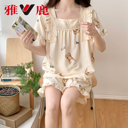 
Yalu pajamas for women in summer sweet princess style shorts shorts suit summer women's internet celebrity home clothes spring and summer style outfit JDX-695 M (suitable for 75-100Jin [Jin equals 0.5 kg])