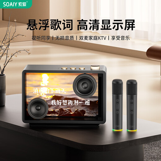 Sony Ericsson (soaiy) BK18 Microphone Microphone K Song Microphone Audio All-in-one Suspended Lyrics Wireless Bluetooth Speaker Singing Special Artifact Home KTV Audio Set