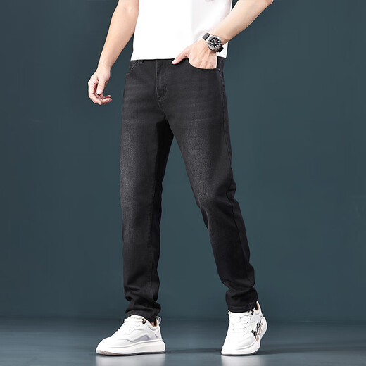Canelin Kiskha Hong Kong three-defense high-end white jeans men slim feet summer thin stretch casual pure white trousers men 1048 black regular (77.9% cotton) size 29