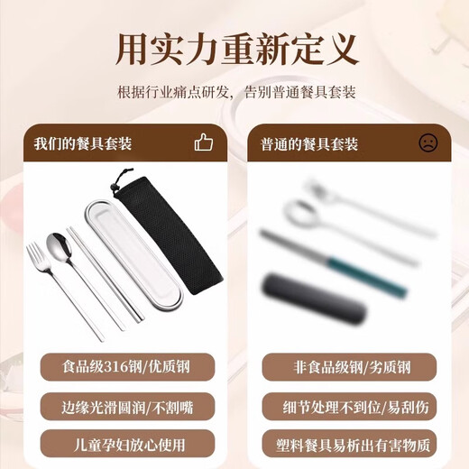 Guofeng 316 stainless steel portable tableware, chopsticks and spoon set, student tableware box, storage box, free engraving for one person, 316 spoons, chopsticks + stainless steel box, free storage bag