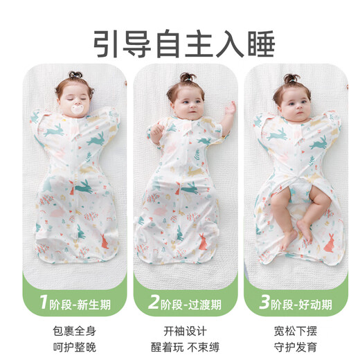Anshu cotton baby anti-jump sleeping bag Tianzhu pure cotton autumn and winter toddler anti-kick quilt surrender-style four-season quilt Little rabbit (constant temperature quilted) suitable for 10-17 M size suitable for weight 8-15 Jin Jin is equal to 0.5 kg