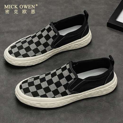 Mick OWEN MICK OWEN One-foot canvas shoes men's board shoes breathable lazy shoes men's shoes autumn trendy shoes beans shoes casual cloth shoes loafers 9227 white and green 44
