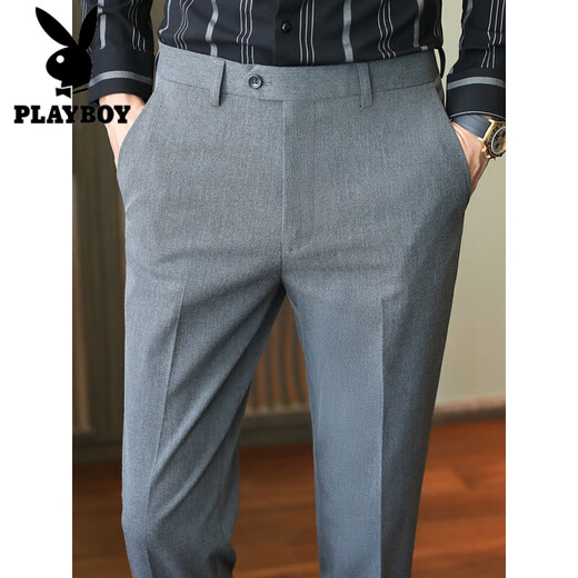 Playboy (PLAYBOY) casual trousers men's summer new trousers slim fit small feet business suit trousers trendy nine-point iron-free suit trousers dark gray nine-point trousers 31 120-130Jin Jin equals 0.5 kg