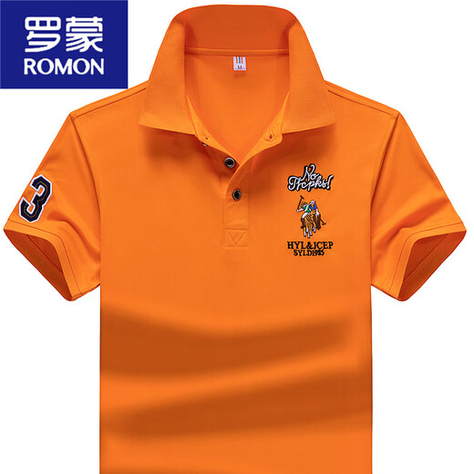 罗蒙（ROMON）速干纯色polo.衫夏季男士新款休闲时尚潮翻领T刺绣凉感青年短袖t 桔红色KJ-733款 L (110斤-125斤)