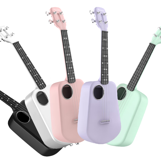 Music Password (MUSIC PASSWORD) [New Product] Populele Smart Ukulele Girls Model Beginner for Beginners Children's Guitar Carbon Fiber Refined White [Model with Shock Electric Box] (Complete Course 7 23-inch