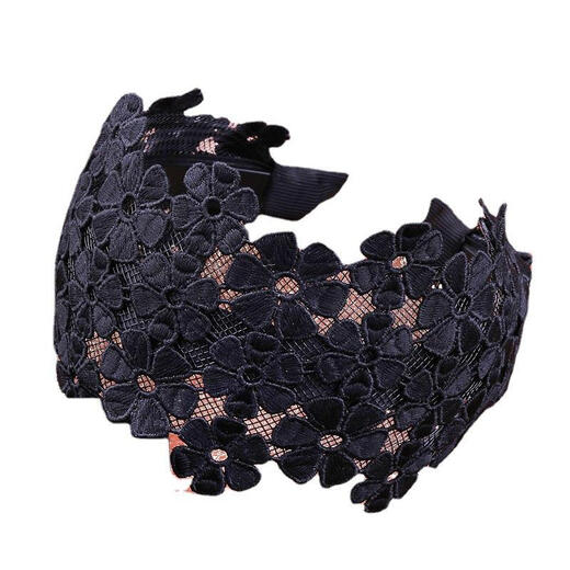 Keegfeg Korean white hair covering wide-brimmed lace headband 2025 Korean hair accessories short hair non-slip headband female hair hole pressure hair clip K style lace - black