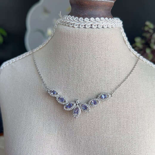Shengbei natural jewelry dreamy blue and purple tanzanite necklace evening low-key luxury necklace party style gemstone silver inlaid