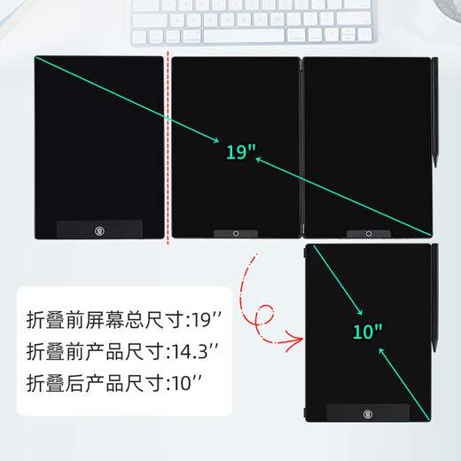 PBJ2025新款三屏折叠细笔迹液晶手写板分开删除写字板电子草稿板办公电子屏黑板可消除 【中国红礼盒】14.3英寸三面屏折叠款