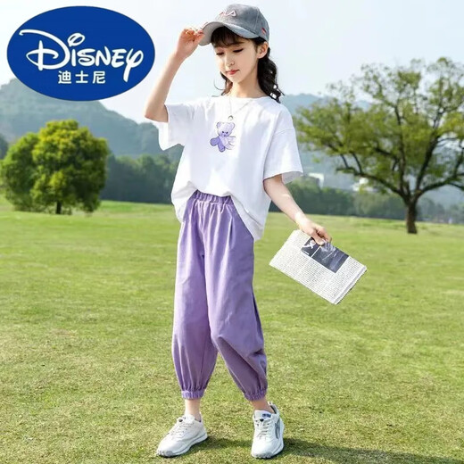 Disney girls summer sports suit fashionable new children's clothing big children summer girls casual two-piece purple suit [9922] 48 (S)
