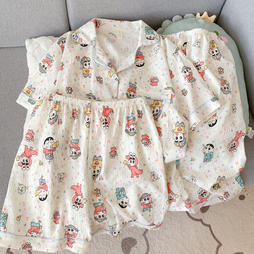 Jingpu Flying Dot Puppy Suit Women's Summer Thin Cotton Short-Sleeved Home Clothes Yunduo Cotton-J9901#Paradise Puppy Three-piece Set M Recommended 75-100Jin Jin equals 0.5kg