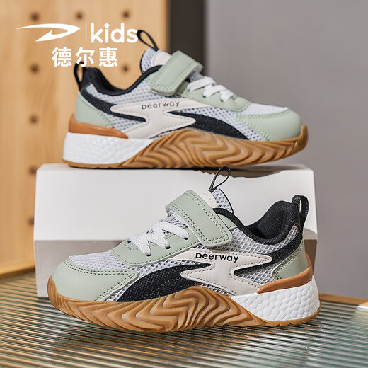 Delhui Children's Shoes Forrest Gump Shoes Boys 2025 New Summer Children's Men's Shoes Medium and Large Children's Anti-Slip Mesh Sports Shoes 3527 Matcha Green (Spring Leather) 38 Inner Length 24.3/Foot Length 23.3
