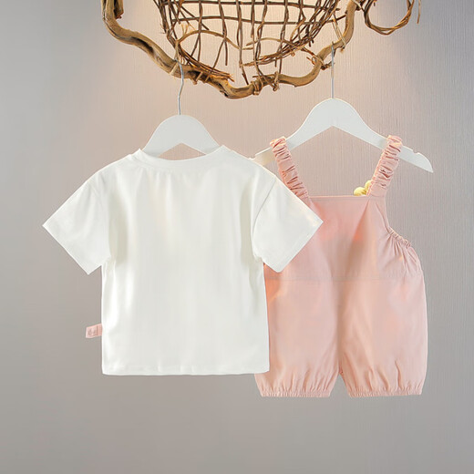 G.DUCKKIDS little yellow duck children's clothing girls suit summer baby clothes pure cotton thin children's short-sleeved T-shirt overalls summer wear pink l two-piece set 90 size recommended 1~2 years old cm