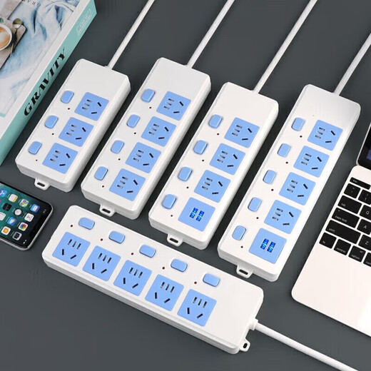 Plug board with wire strip 2 meters 3 meters 5 meters 10 meters long line electric plug board socket home charging blue and white 12 holes + 2 meters line 2500W blue and white 12 holes + 2