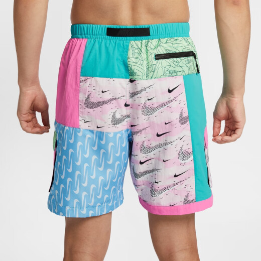 Nike (NIKE) official men's beach shorts summer swimming casual vacation sports pants splicing comfortable FZ7373 343 cactus green/fun powder/water bottle blue L